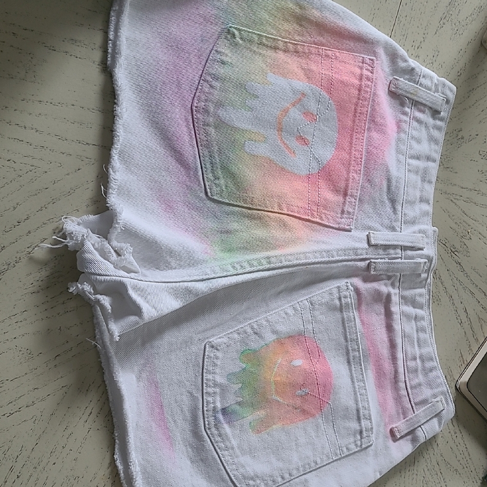 Vintage Colorful Tie-Dye Denim Shorts